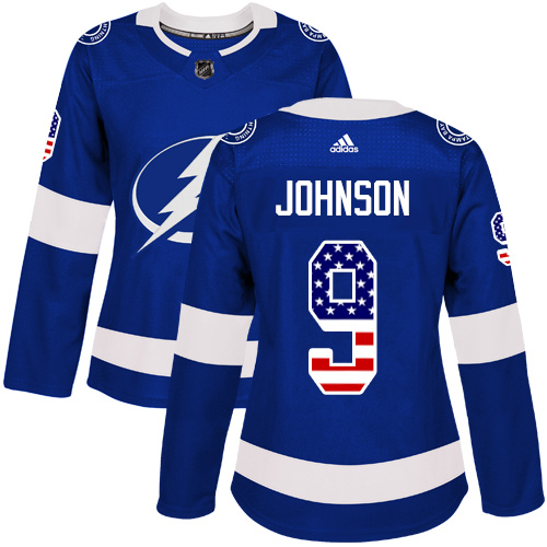 Adidas Lightning #9 Tyler Johnson Blue Home Authentic USA Flag Women's Stitched NHL Jersey - Click Image to Close
